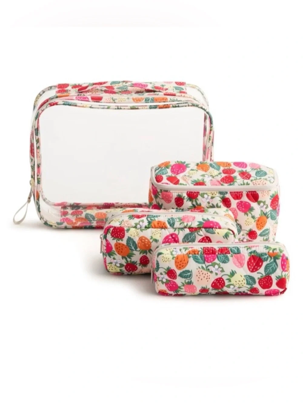 Vera Bradley Strawberry Print 4 Piece Cosmetic Bag Set NWT Bushels of Berries